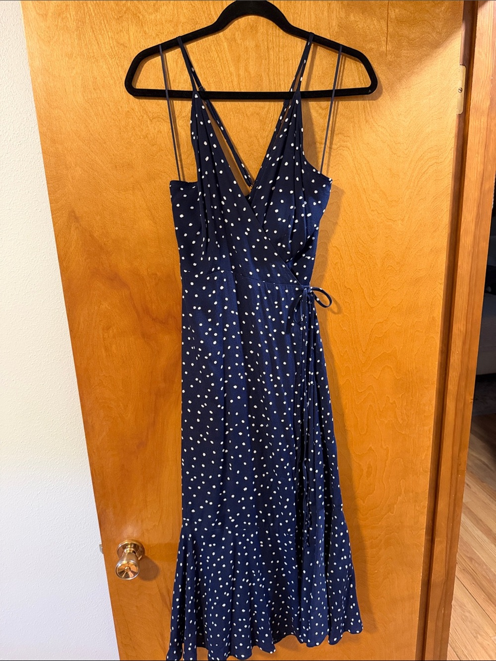 Reset by Jane women’s large NWT Navy Polka Dot Wrap Midi Dress